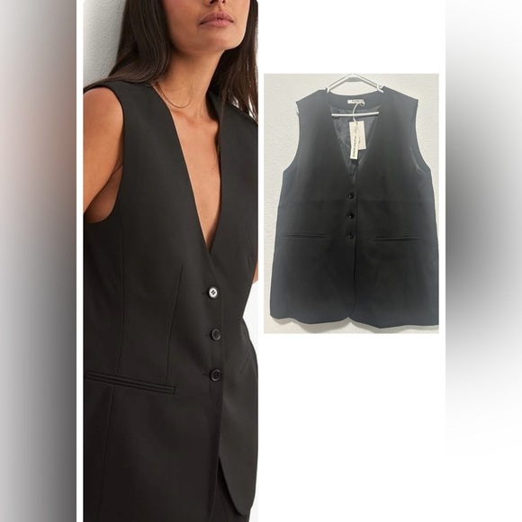 NA-KD Oversized Vest Size 44 Black Sleeveless Button-Up Vest - Picture 3 of 14